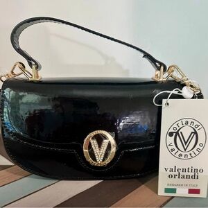 Valentino Orlandi Glossy Black Shoulder Bag